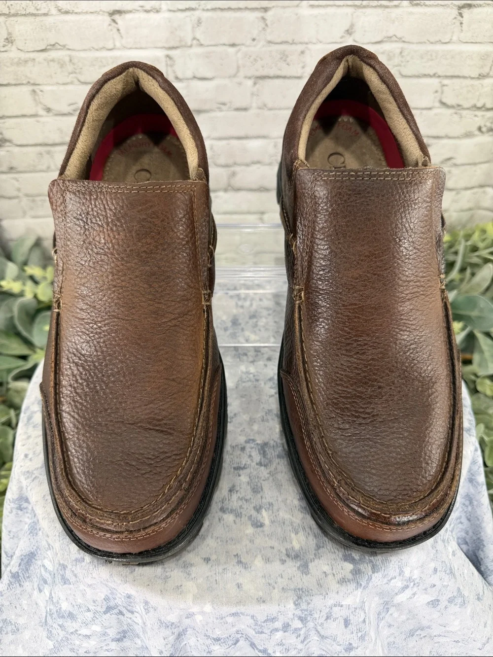 CHAPS “Alder” Whiskey Brown Leather Stitch-Seam Casual Loafers Mens 8M 🤎 EUC